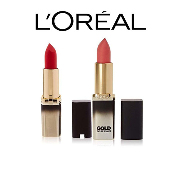 L’Oréal Paris Make Up Designer Color Riche Gold Obsession Rouge à Lèvres 37 Pink Gold + L’Oréal Paris Make Up Designer Color Riche Gold Obsession Rouge à Lèvres 40 Rouge Gold -Lot de 2