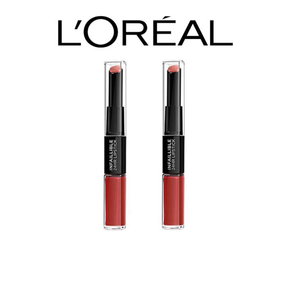 L’Oréal Paris Rouge à Levres Infaillible Duo 506 Red Infaillible – Lot de 2