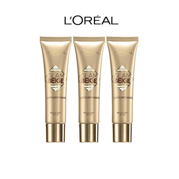 L’Oréal glam glow beige santé fondation 30 moyen léger – Ptiparis Lot de 3