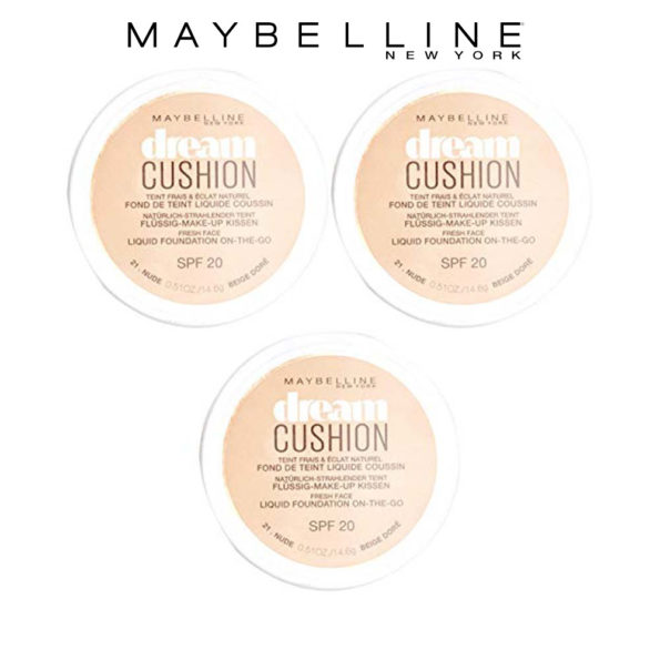 Maybelline Dream Cushion Fond de Teint Liquide Coussin 21 Nude – Lot de 3