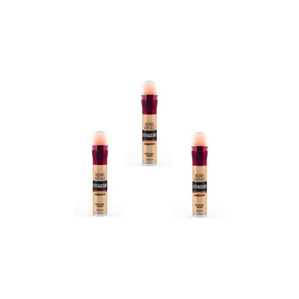 Maybelline New York – Anti-cernes/Correcteur Fluide – Instant Anti-Age L’Effaceur – 20 Beige Nu – 6,8 ml, lot de 3 (3 x 6,8ml)