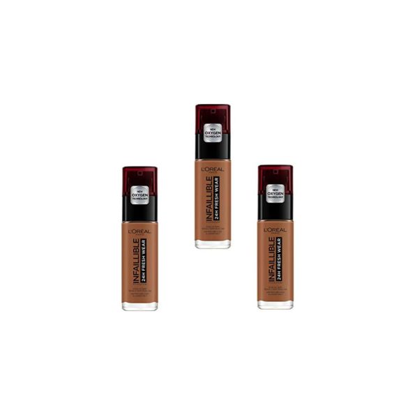 Fond de Teint Fluide Infaillible 24h Fresh Wear – Tous Types de Peaux – Teinte :355: Terre de Sienne- 30 ml, lot de 3 (3 x 30ml)