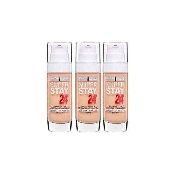 Maybelline New York Fond de Teint Fluide Superstay 24H Sable (30), lot de 3(3 x 30ml)